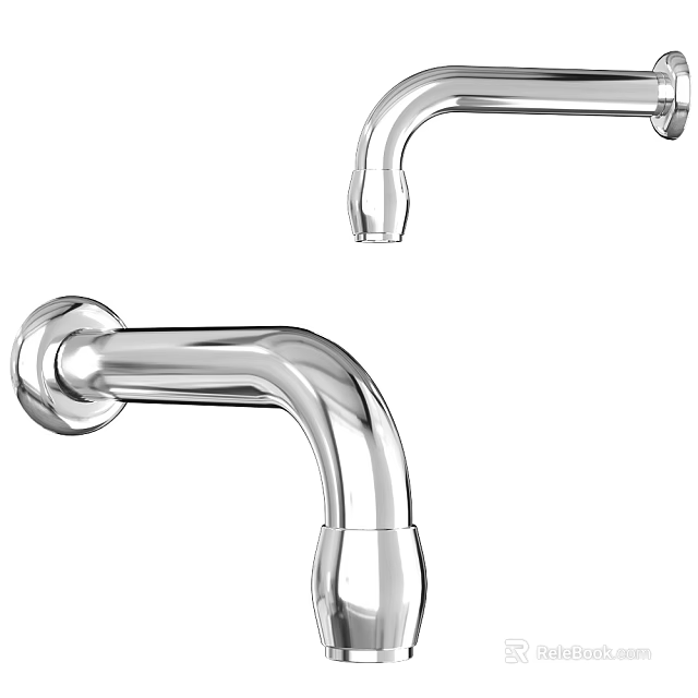 Modern Polished Stainless Steel Wall Mounted Faucet with Curved Spout Design 3d model 