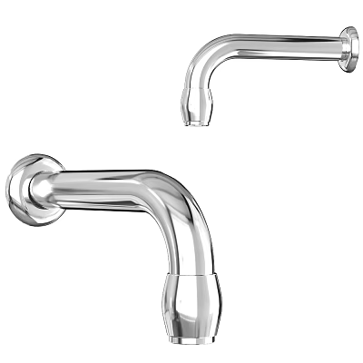 Modern Polished Stainless Steel Wall Mounted Faucet with Curved Spout Design 3d model