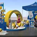 Professional Commercial Equipment with Blue Tent Style Booths Yellow Decorations and Display Stands