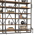 Industrial Metal Frame Shelf Unit With Wooden Shelves Books Clay Pots And Bowls