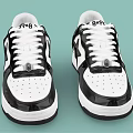 Black and White Star Pattern Glossy Leather Sneakers With White Laces And White Sole