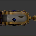 Fantasy Weapon Shield Design With Ornate Golden Decor Blue Gemstone And Chain Details
