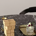 Stacked Brown Paper Boxes With Glassware Golden Funnel And Gold Tray On Marble Tabletop