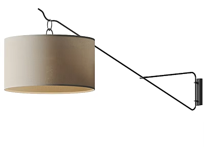 Modern Minimalist Wall Lamp With Beige Fabric Shade And Black Metal Swing Arm 3d model