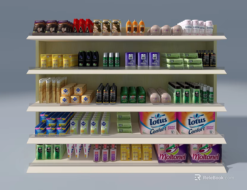 Multi Tiered Retail Display Shelf With Canned Goods Snacks And Packaged Food 3d model 