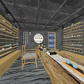 Traditional Style Tea Specialty Store With Wooden Shelves Counter And Round Window