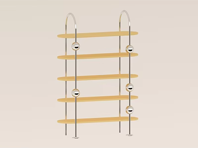 Modern Multi Tiered Display Shelf With Wooden Shelves And Metal Frames 3d model