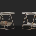 Modern Wooden Frame Swing Chairs With White Canopy And Comfortable Cushions