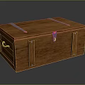 Sturdy Brown Wooden Trunk With Metal Straps And Lock For Storage