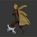Cartoon Character With Brown Cape Holding Small Puppy And White Little Dog