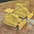 Yellow Bulldozers With Tracks And Blades Working On Red Construction Ground