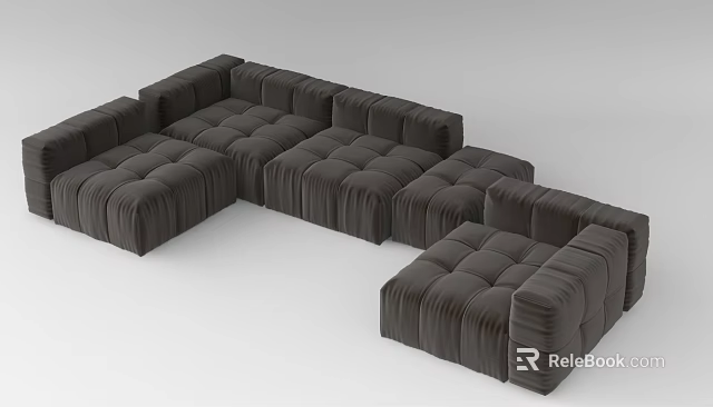 Dark Brown Tufted Modular Sofa Set for Modern Living Room with Square Design 3d model