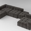 Dark Brown Tufted Modular Sofa Set for Modern Living Room with Square Design 3d model