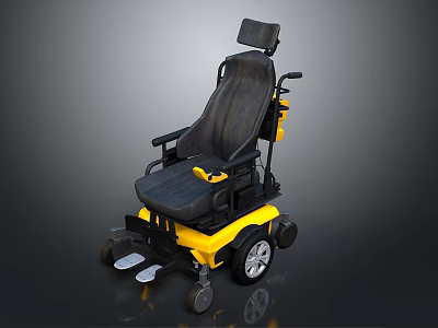 Electric Wheelchair With Yellow Black Frame Comfortable Seat Armrest And Wheels 3d model