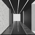 Modern Temporary Exhibition Hall Interior With Black Archway And Marble Floor