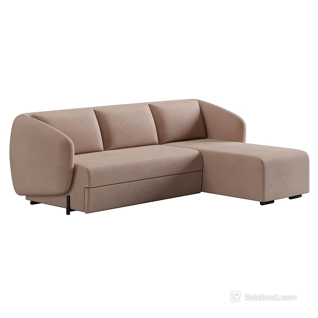 Modern L shaped Beige Sectional Sofa with Upholstered Fabric and Comfortable Design 3d model 