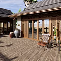 Tropical Beachfront Villa With Palm Trees Sandy Beach And Waterfront Boat