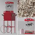 Red Utility Cart Popcorn Machine With Wheels And Fresh Popcorn 3d model