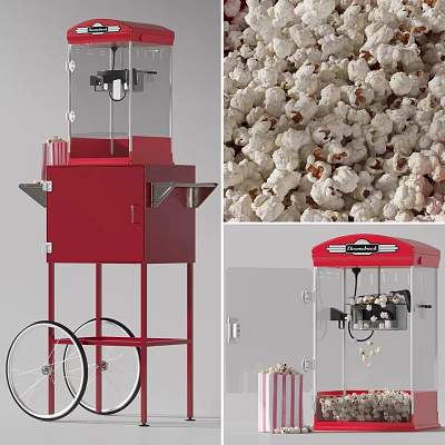 Red Utility Cart Popcorn Machine With Wheels And Fresh Popcorn 3d model