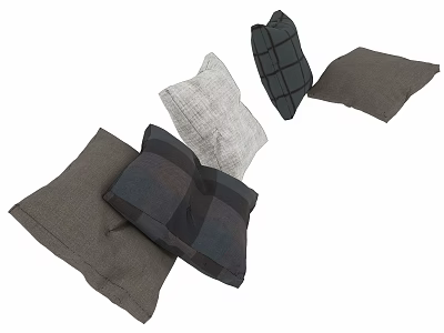 Set of Decorative Throw Pillows in Gray and Plaid Patterns with Cotton Fabric 3d model