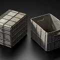 Vintage Metal Storage Crates with Grid Pattern Handles Open Top and Lid for Storage Organization