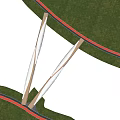 Modern Bridge Structure Over Water With Green Grass And Red Track