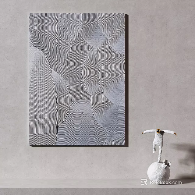 Gray Textured Wall Art With Abstract Patterns And White Decorative Sculpture 3d model 