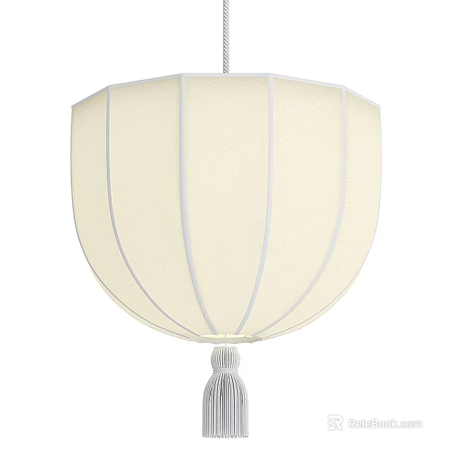 Modern Ceiling Light Beige White Shade With Gray Stripe Details And Tassel Decoration 3d model 