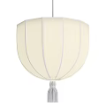 Modern Ceiling Light Beige White Shade With Gray Stripe Details And Tassel Decoration