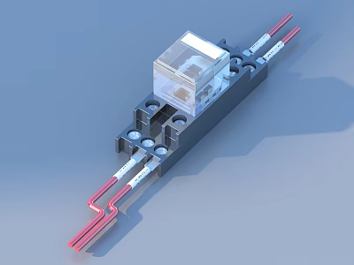 3D Model Mechanical Component With Gray Base Transparent Square Part And Red Strips 3d model
