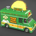 Green Taco Truck with Large Taco on Top TACO Sign and Decorative Patterns
