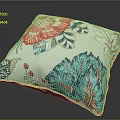 Decorative Pillow With Pink Flowers Blue Leaves And White Background Design