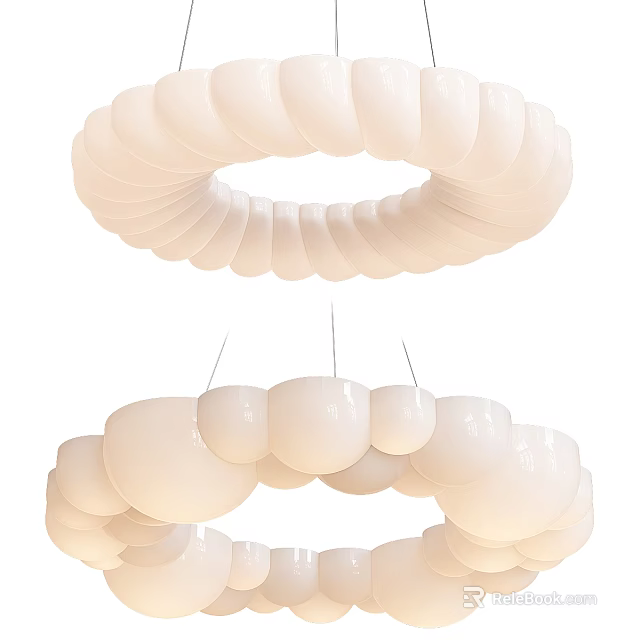 Stylish Modern Circular White Chandelier With Rounded Elements For Home Interior 3d model 
