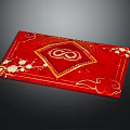 Red Decorative Ornament Set with Golden Infinity Symbol White Plum Blossoms and Cloud Patterns