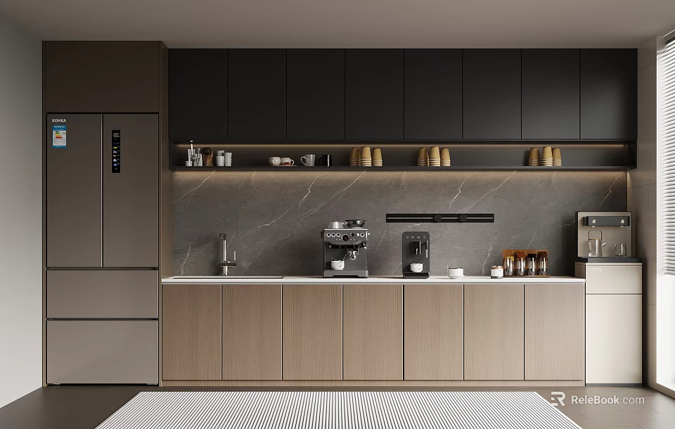 Contemporary Pantry Space With Coffee Machine Counter Storage And Modern Cabinets 3d model 