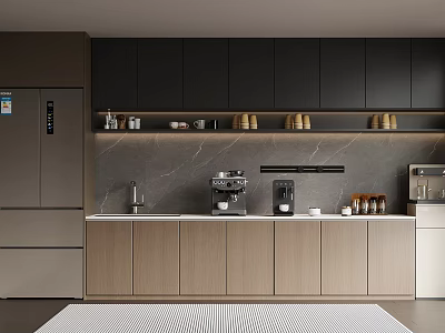 Contemporary Pantry Space With Coffee Machine Counter Storage And Modern Cabinets 3d model