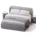 Elegant Modern Double Bed With Comfortable Bedding Pillows And Side Table