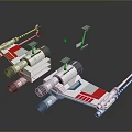 Two White Spaceship Models With Red And Blue Stripes And Small Parts