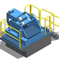 Blue Heavy Duty Industrial Equipment With Yellow Guardrails And Safety Stairs