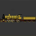 Yellow Steam Train Model With Black Chimney Red Wheels And Carriage Design