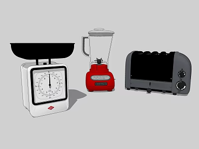 Essential Kitchen Appliances Including White Scale Red Blender And Gray Toaster 3d model
