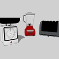 Essential Kitchen Appliances Including White Scale Red Blender And Gray Toaster