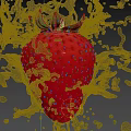 Fresh Red Strawberry With Splashing Water Drops On Blue Background