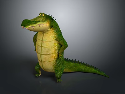 Cartoon Style Green Crocodile With Yellow Belly Standing Pose And Sharp Teeth 3d model