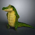 Cartoon Style Green Crocodile With Yellow Belly Standing Pose And Sharp Teeth 3d model