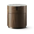 Contemporary Round Bedside Tables In Brown Black Wood With Marble Tabletops