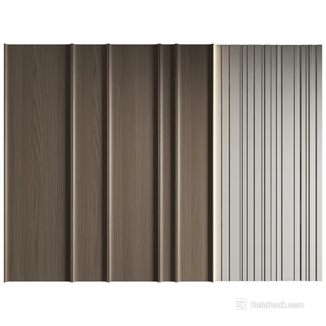 Modern Wall Decor Design With Vertical Wooden And Metallic Striped Panels For Home Interior 3d model 