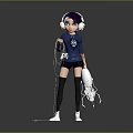 Game Movie Character Wearing Blue Hoodie Black Shorts Purple Hair Headphones and White Spider Plush
