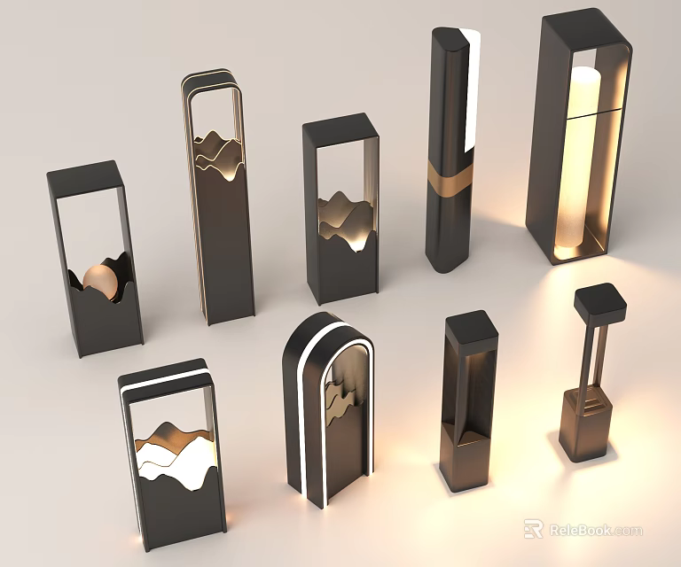 Outdoor Lights with Various Modern Designs Black Metal Frames for Exterior Illumination 3d model 