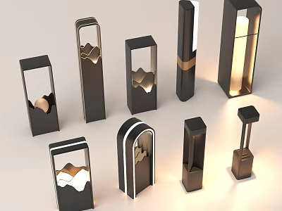 Outdoor Lights with Various Modern Designs Black Metal Frames for Exterior Illumination 3d model